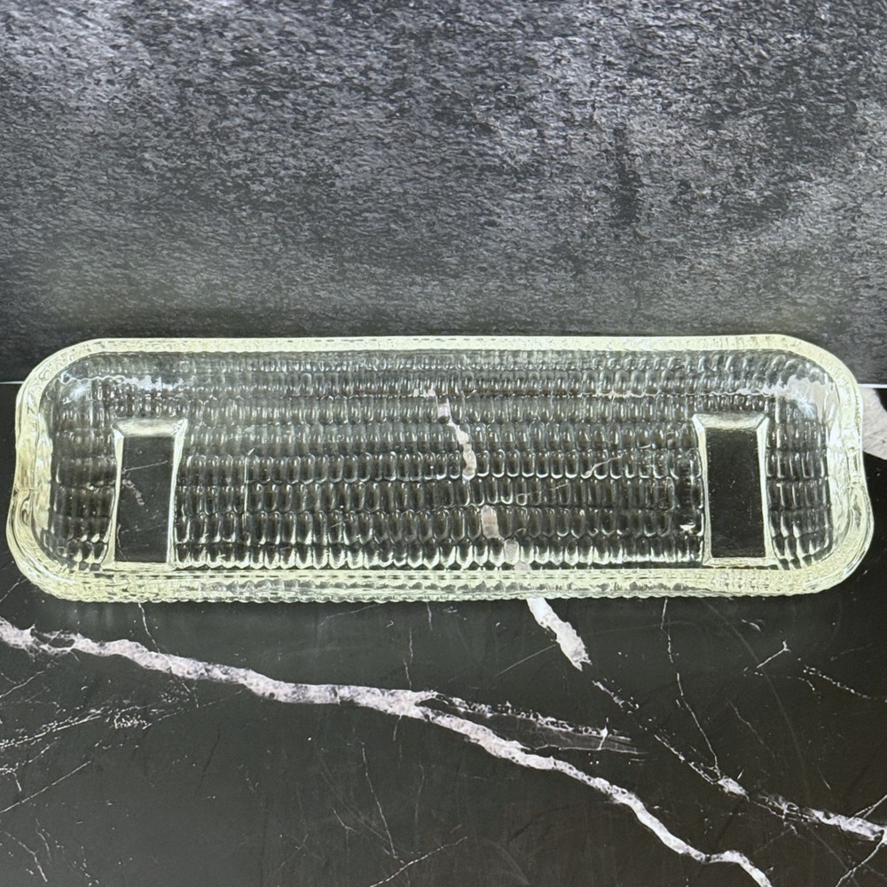 VTG Nadir Brazil Pressed Glass 8.5" Corn on the Cob Footed Dish, No Chips‎ EUC!